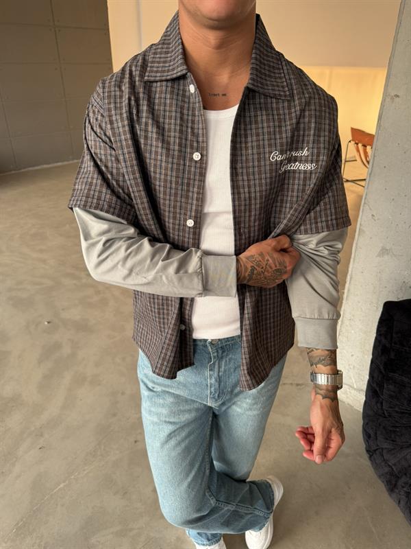 Ekose Eklem Kol Detaylı Gömlek - Kahve