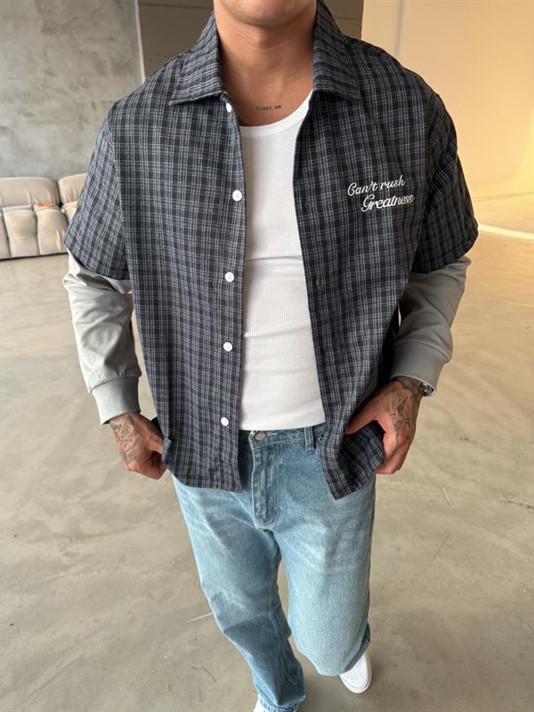 Ekose Eklem Kol Detaylı Gömlek - Mavi