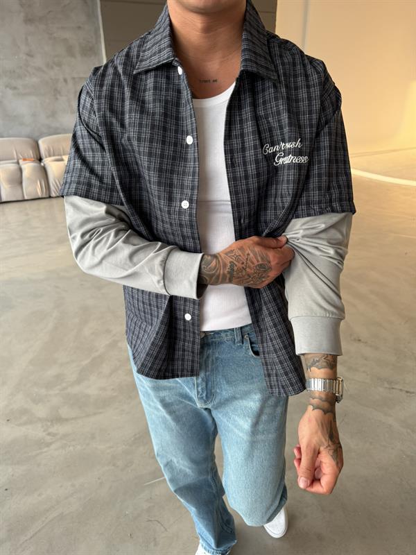 Ekose Eklem Kol Detaylı Gömlek - Mavi