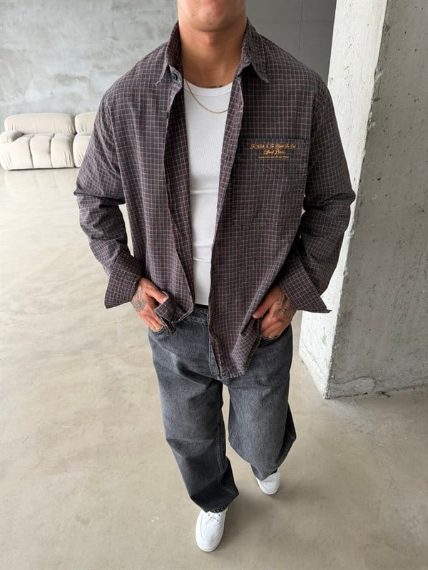 Ekose Premium Kumaş Gömlek - Kahve