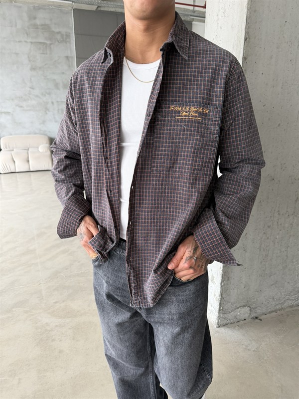 Ekose Premium Kumaş Gömlek - Kahve