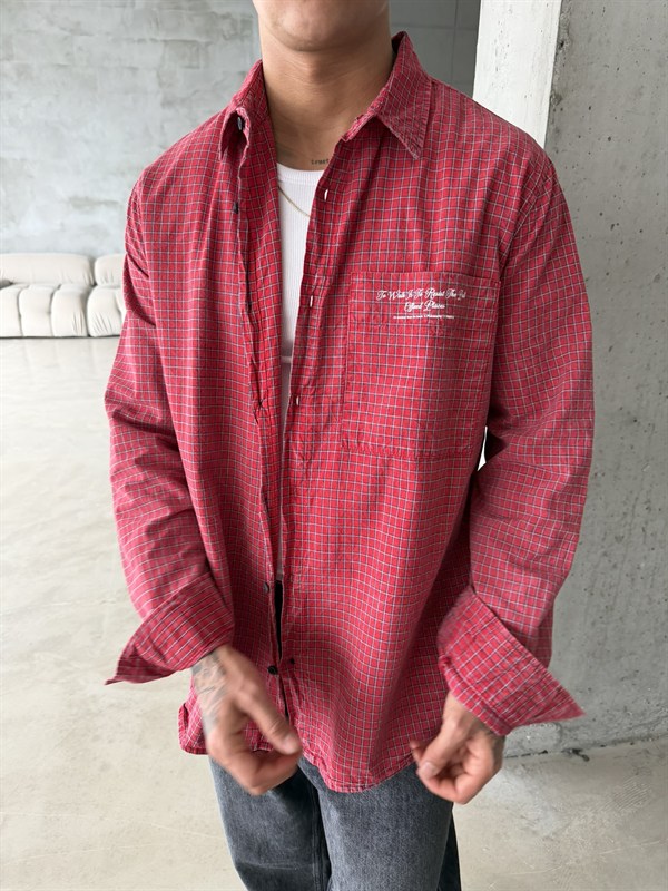 Ekose Premium Kumaş Gömlek - Kırmızı