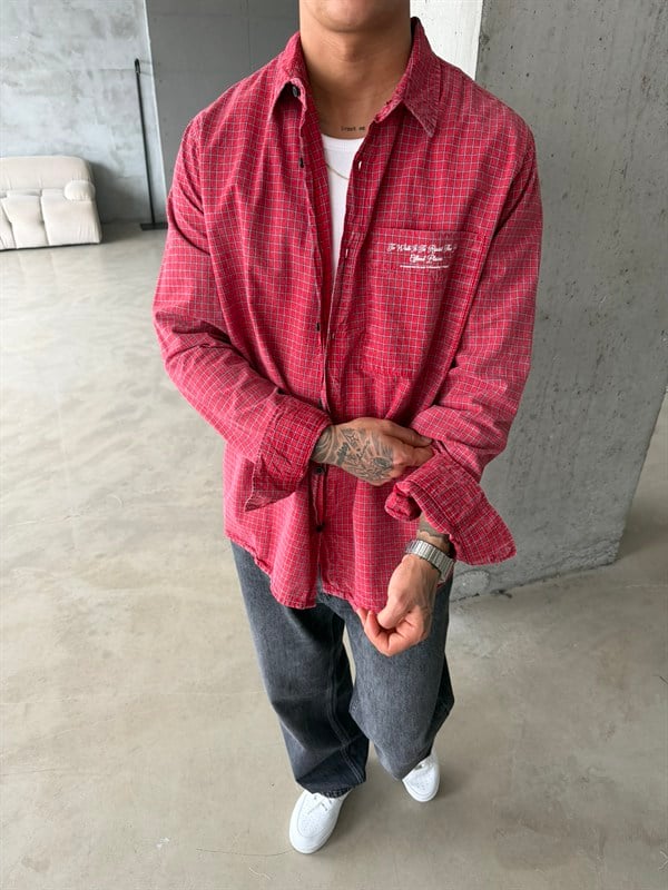 Ekose Premium Kumaş Gömlek - Kırmızı