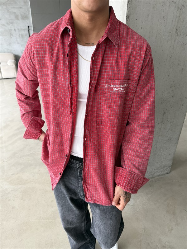 Ekose Premium Kumaş Gömlek - Kırmızı