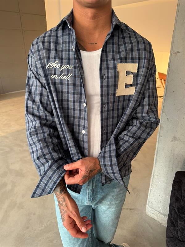 Ekose See You Ekose Gömlek - Gri