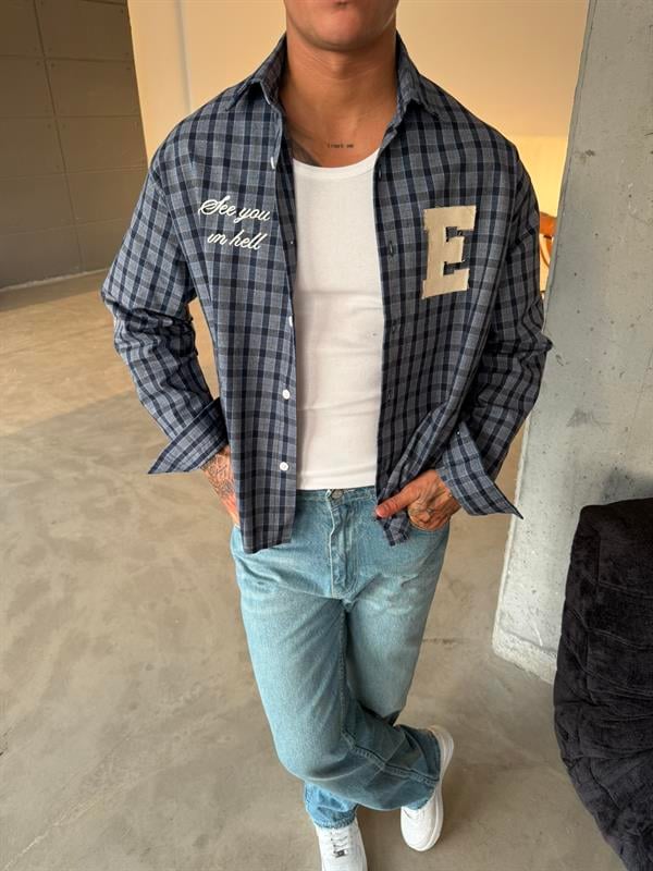 Ekose See You Ekose Gömlek - Gri