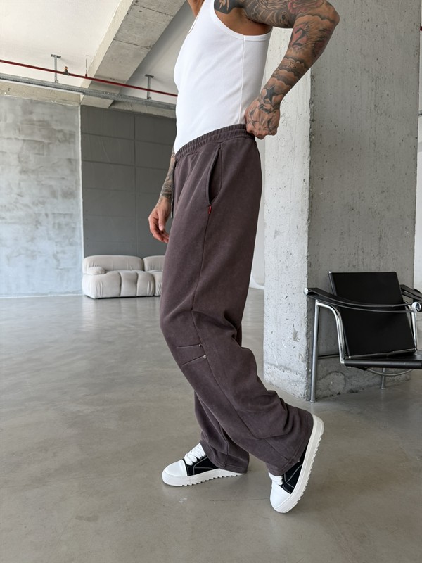 Elite Acid Wash Premium Baggy Eşofman - Kahve