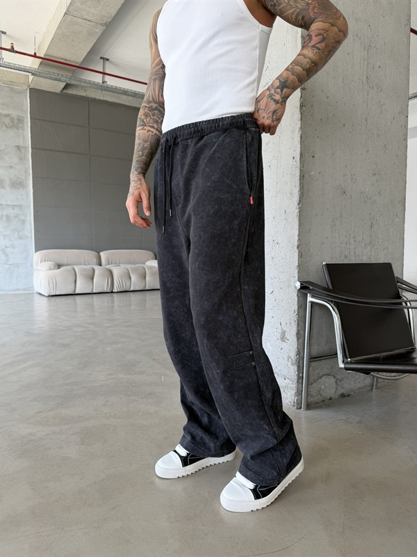 Elite Acid Wash Premium Baggy Eşofman - Siyah