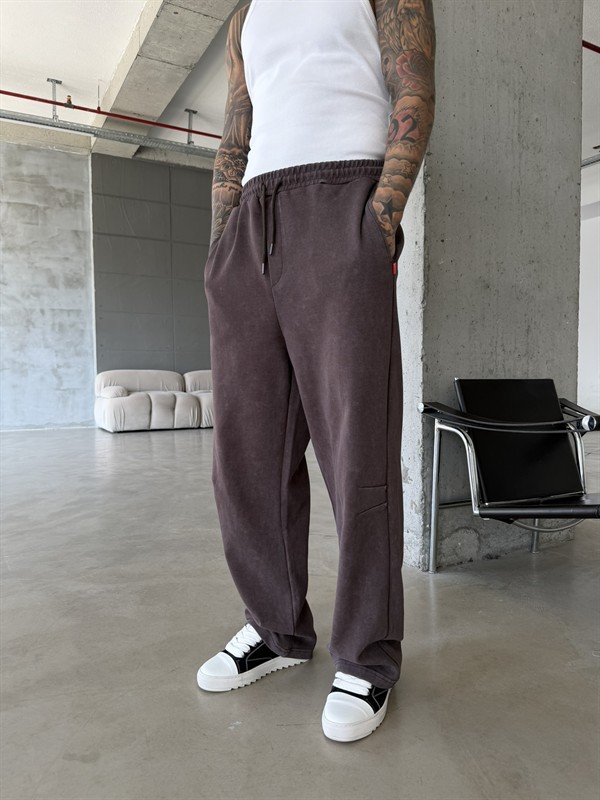 Elite Acid Wash Premium Baggy Eşofman - Kahve