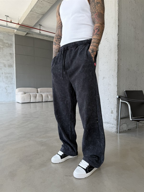 Elite Acid Wash Premium Baggy Eşofman - Siyah