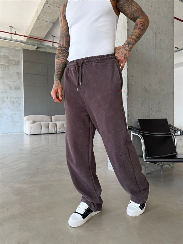 Elite Acid Wash Premium Baggy Eşofman - Kahve