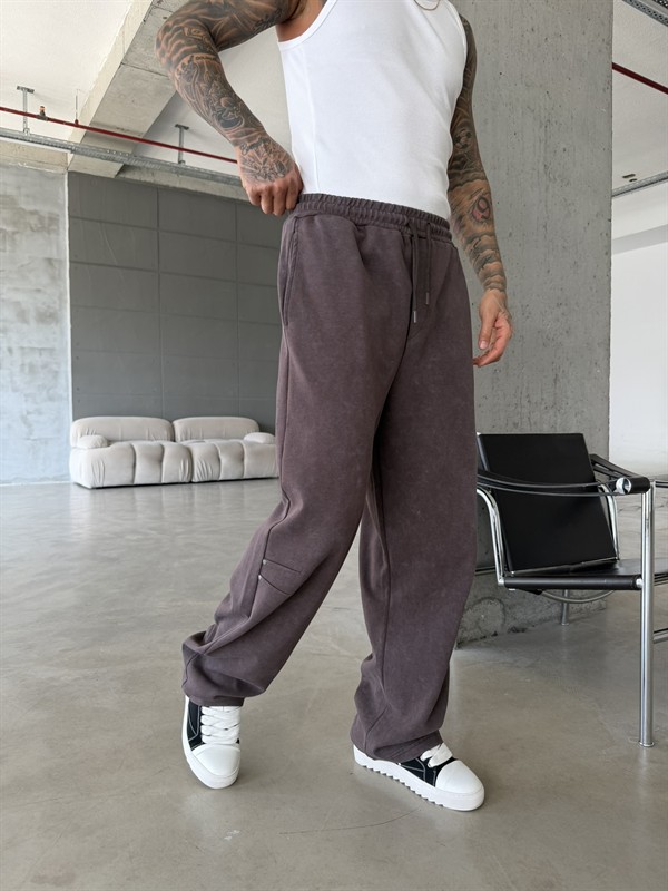 Elite Acid Wash Premium Baggy Eşofman - Kahve