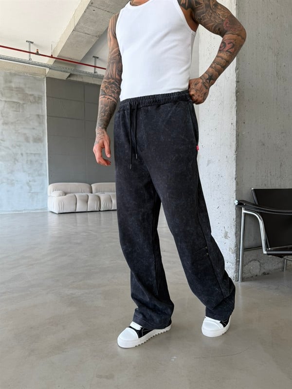 Elite Acid Wash Premium Baggy Eşofman - Siyah