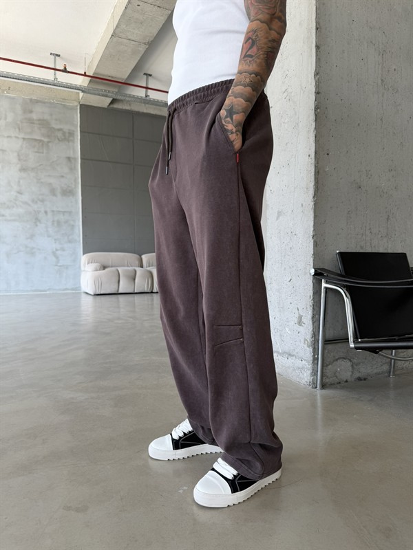 Elite Acid Wash Premium Baggy Eşofman - Kahve