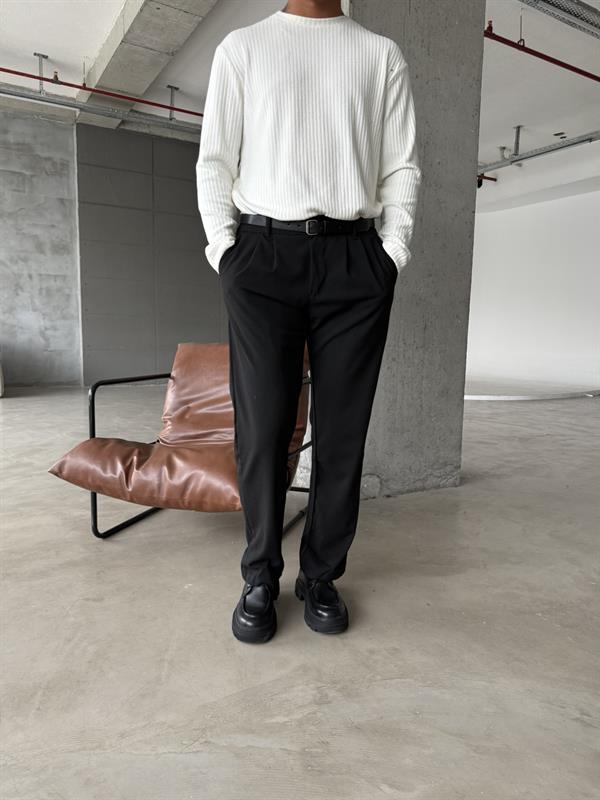 Erkek Baggy Basic Kumaş Pantolon - Siyah