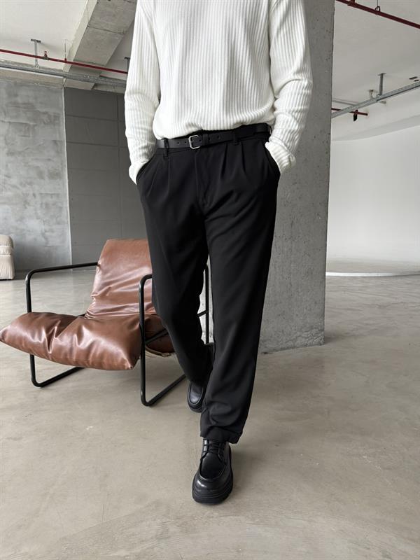 Erkek Baggy Basic Kumaş Pantolon - Siyah