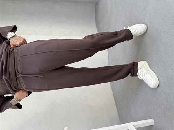 Erkek Baggy Dokulu Kumaş Pileli Eşofman Altı - Kahve