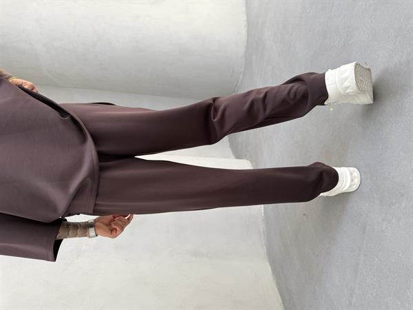 Erkek Baggy Dokulu Kumaş Pileli Eşofman Altı - Kahve