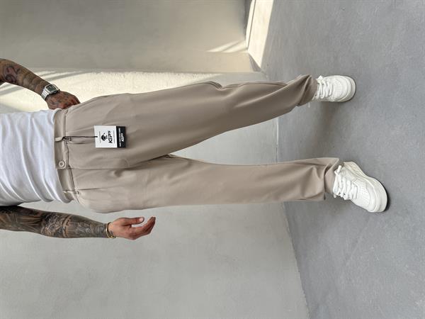 Erkek Baggy Fit Pileli Kumaş Pantolon - Bej