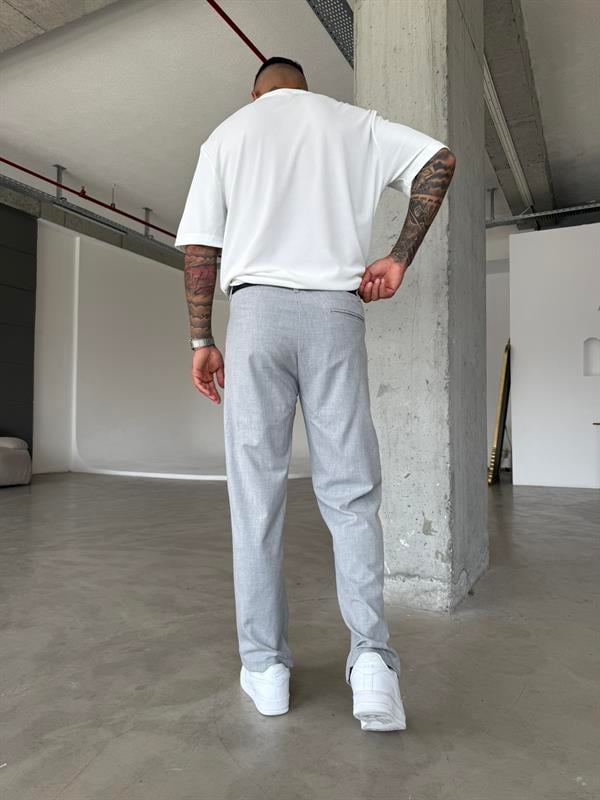 Erkek Baggy Fit Pileli Kumaş Pantolon - Gri