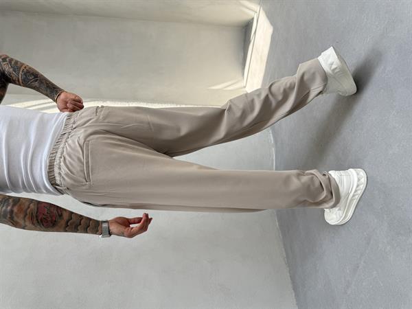 Erkek Baggy Fit Pileli Kumaş Pantolon - Bej