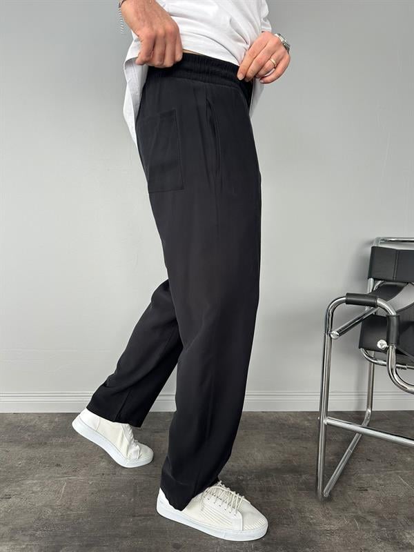 Erkek Baggy Fit Rahat Pamuklu Yumuşak Kumaş Pantolon Siyah