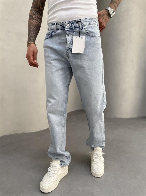 Erkek Baggy Pantolon Kar Yıkama - Mavi