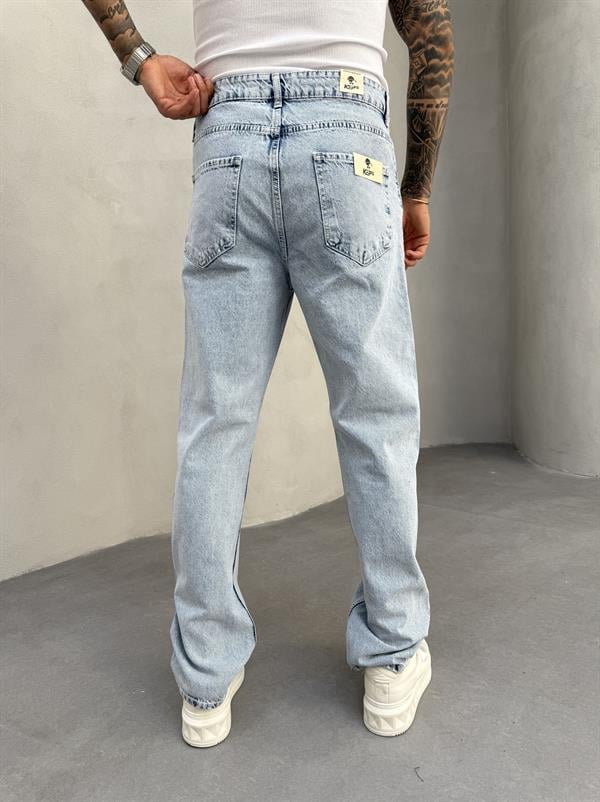 Erkek Baggy Pantolon Kar Yıkama - Mavi