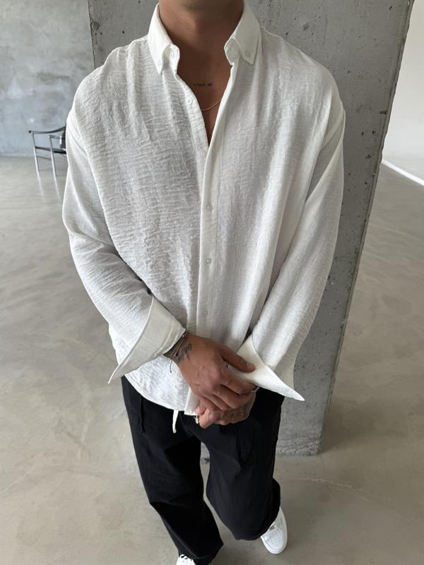 Erkek Basic Uzun Kollu Gömlek - Beyaz