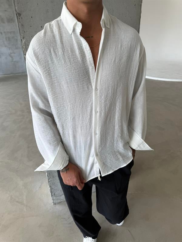 Erkek Basic Uzun Kollu Gömlek - Beyaz