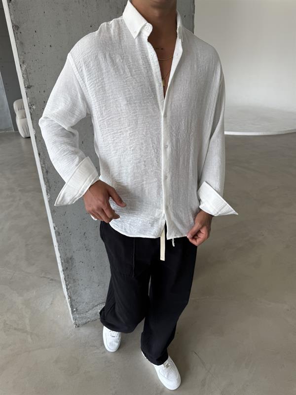 Erkek Basic Uzun Kollu Gömlek - Beyaz