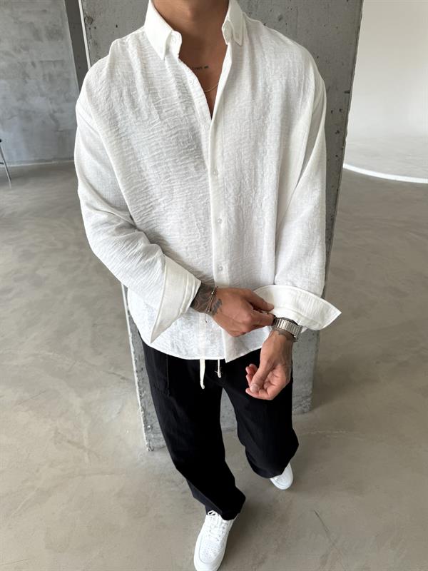 Erkek Basic Uzun Kollu Gömlek - Beyaz