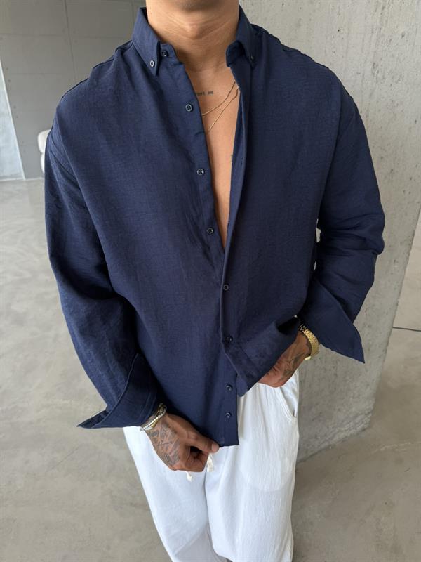 Erkek Basic Uzun Kollu Gömlek - Lacivert