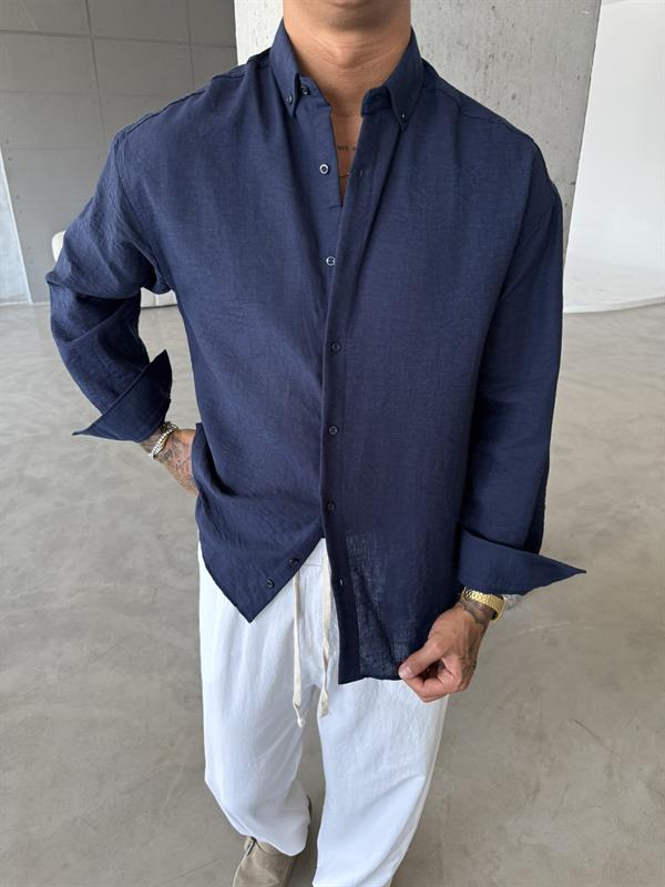 Erkek Basic Uzun Kollu Gömlek - Lacivert