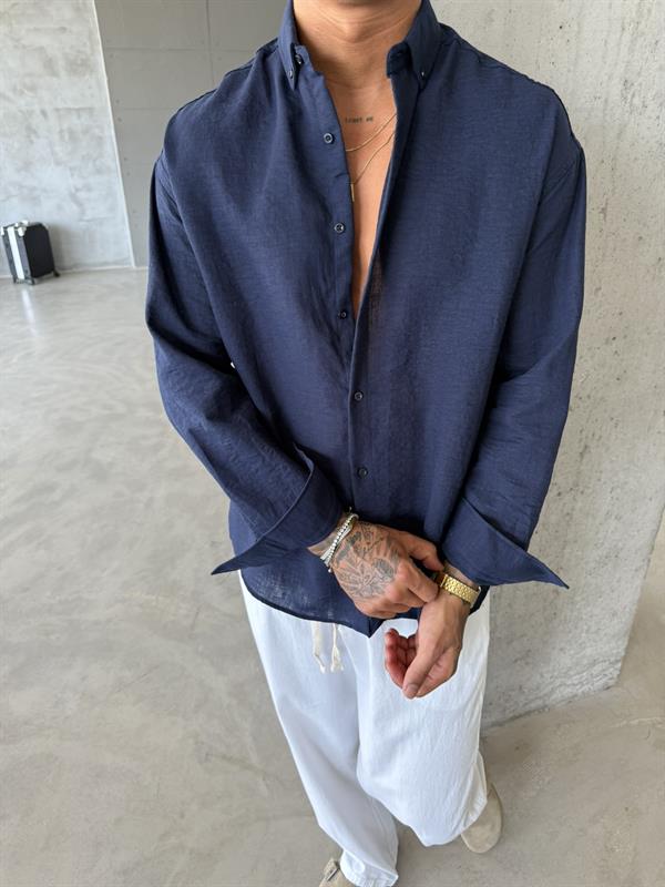 Erkek Basic Uzun Kollu Gömlek - Lacivert