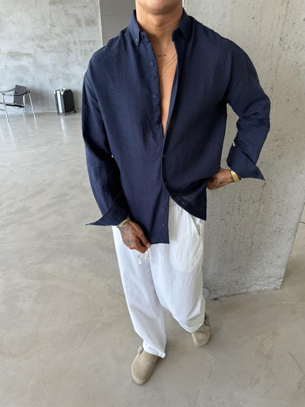 Erkek Basic Uzun Kollu Gömlek - Lacivert