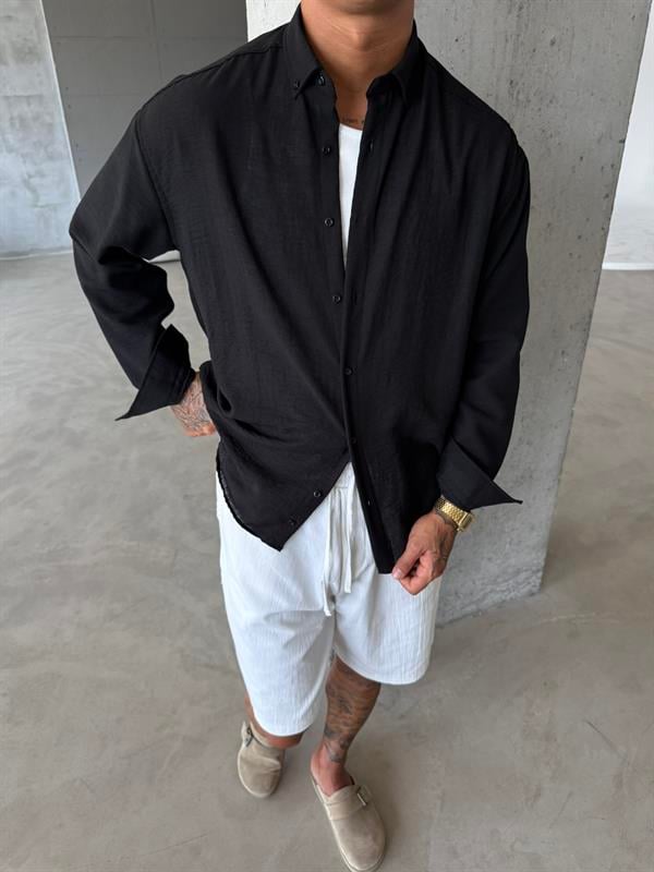 Erkek Basic Uzun Kollu Gömlek - Siyah