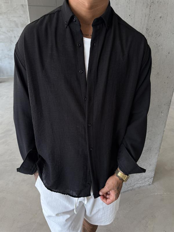 Erkek Basic Uzun Kollu Gömlek - Siyah