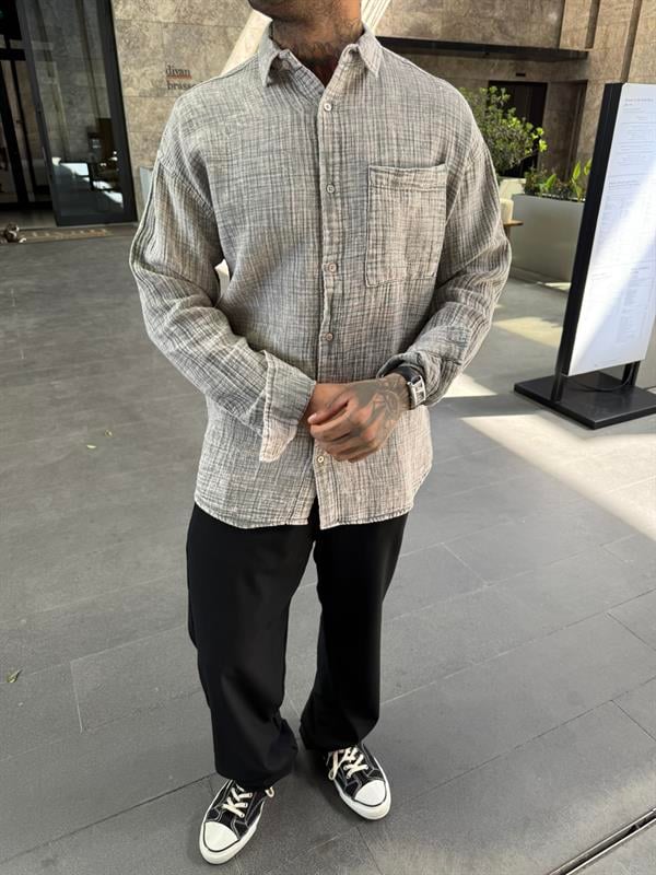 Erkek Batik Desen Gömlek - Bej