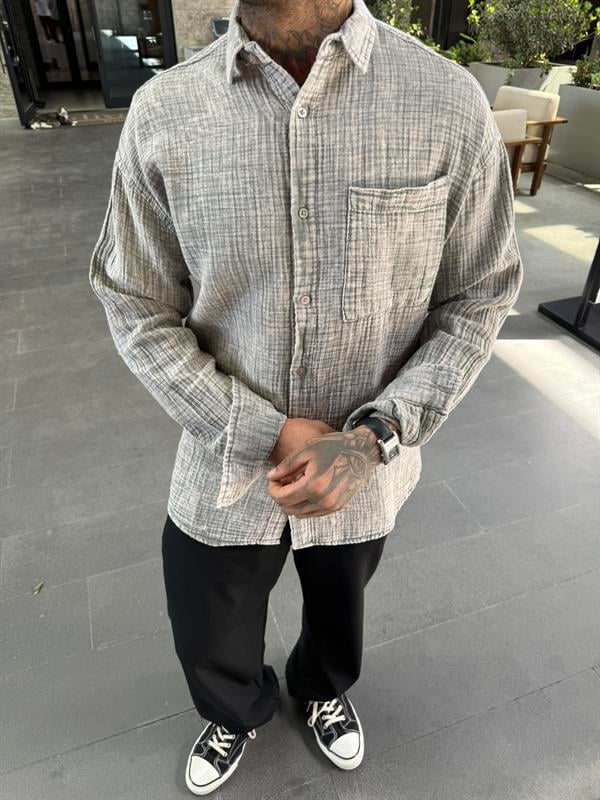 Erkek Batik Desen Gömlek - Bej