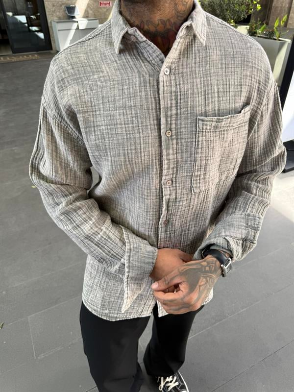 Erkek Batik Desen Gömlek - Bej