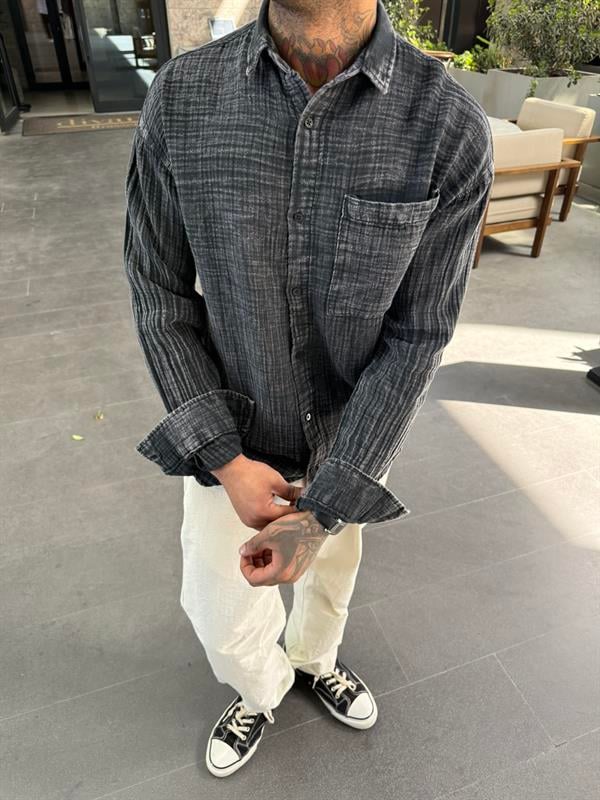 Erkek Batik Desen Gömlek - Siyah