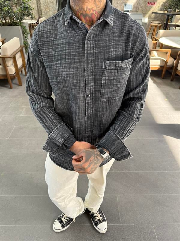 Erkek Batik Desen Gömlek - Siyah