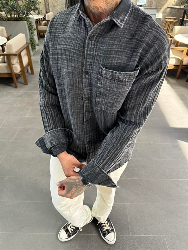 Erkek Batik Desen Gömlek - Siyah