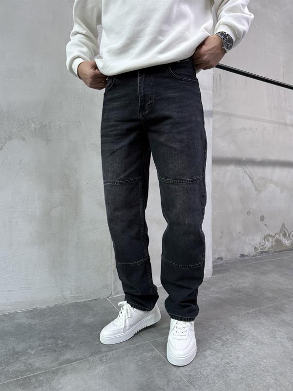 Erkek Blok Dikiş Detaylı Baggy Fit Jean Pantolon Siyah