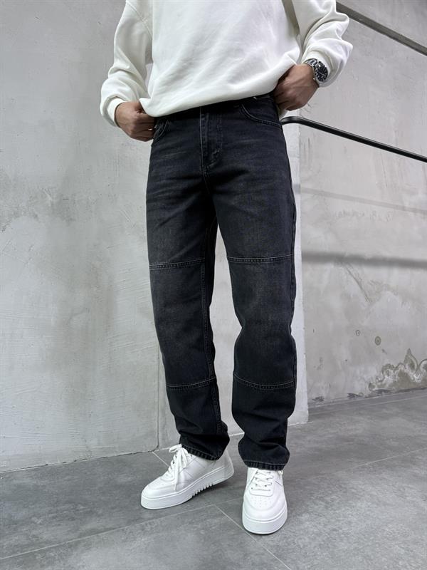 Erkek Blok Dikiş Detaylı Baggy Fit Jean Pantolon Siyah
