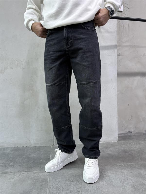 Erkek Blok Dikiş Detaylı Baggy Fit Jean Pantolon Siyah