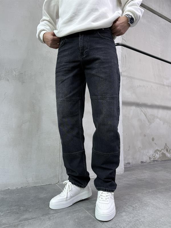 Erkek Blok Dikiş Detaylı Baggy Fit Jean Pantolon Siyah