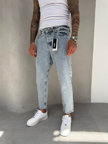 Erkek Boyfriend Fit Jean Pantolon Buz Mavi