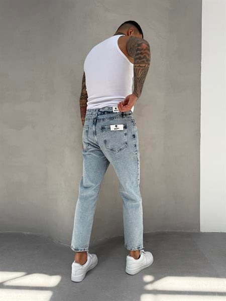 Erkek Boyfriend Fit Jean Pantolon Buz Mavi
